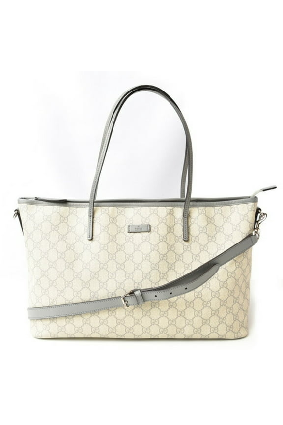 Pre-Owned Gucci Tote Bag Shoulder GUCCI GG Supreme Canvas Medium Light Gray Beige 353437 (Good)
