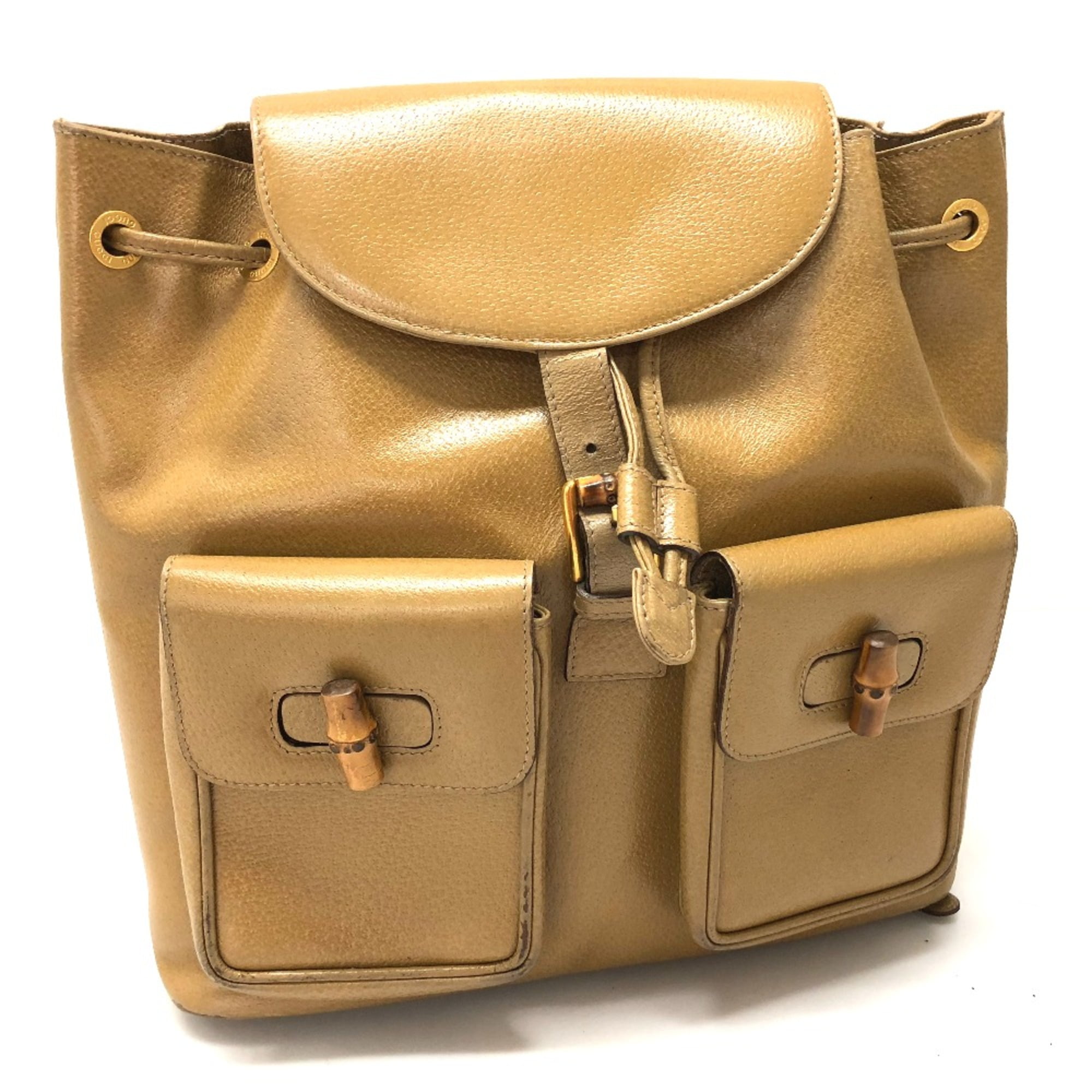 GUCCI Bamboo Leather Backpack Bag Beige GUCCI Bamboo Backpack Ivory 702101 Unisex Leather Daypack  main image 2