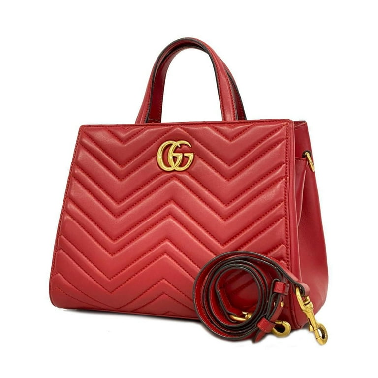 Pre Owned Gucci handbag GG Marmont 448054 leather red ladies Good
