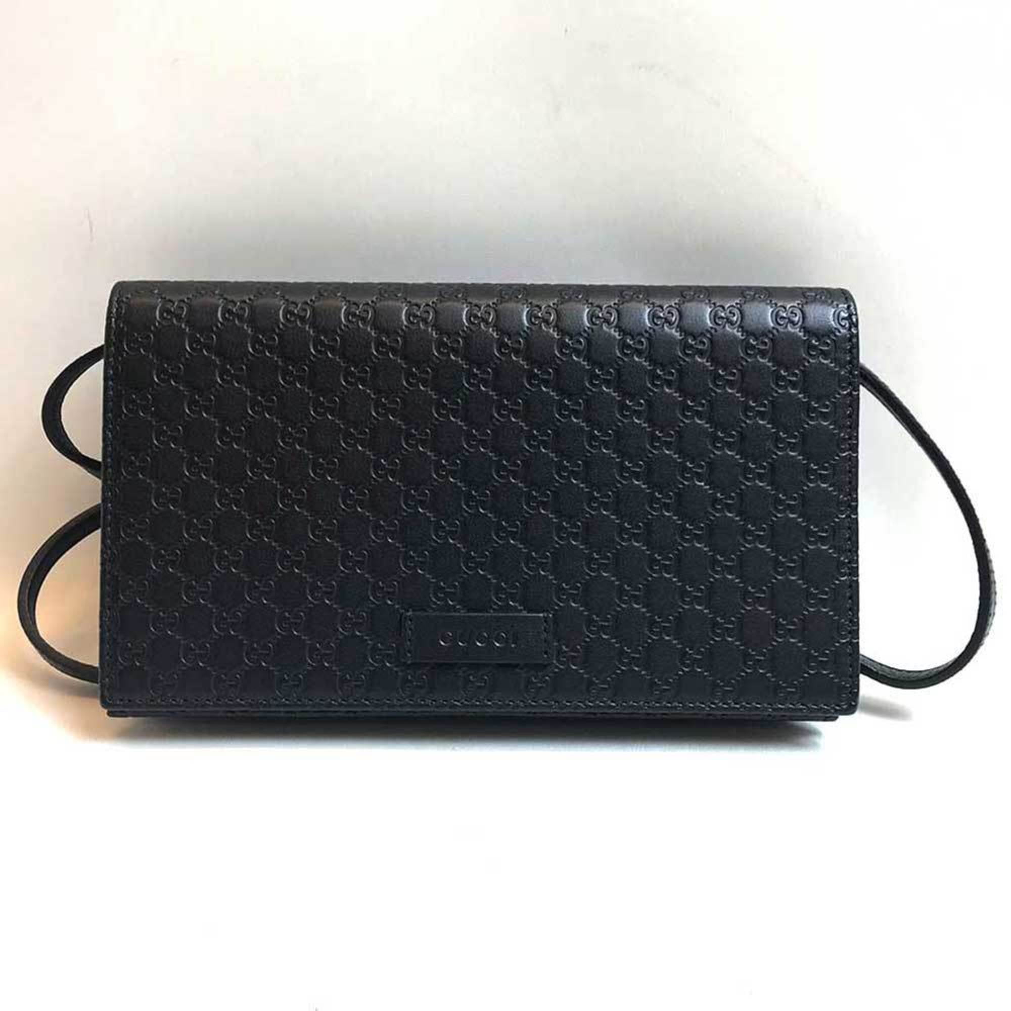 Pre-Owned Gucci long wallet micro Guccisima striped leather black  