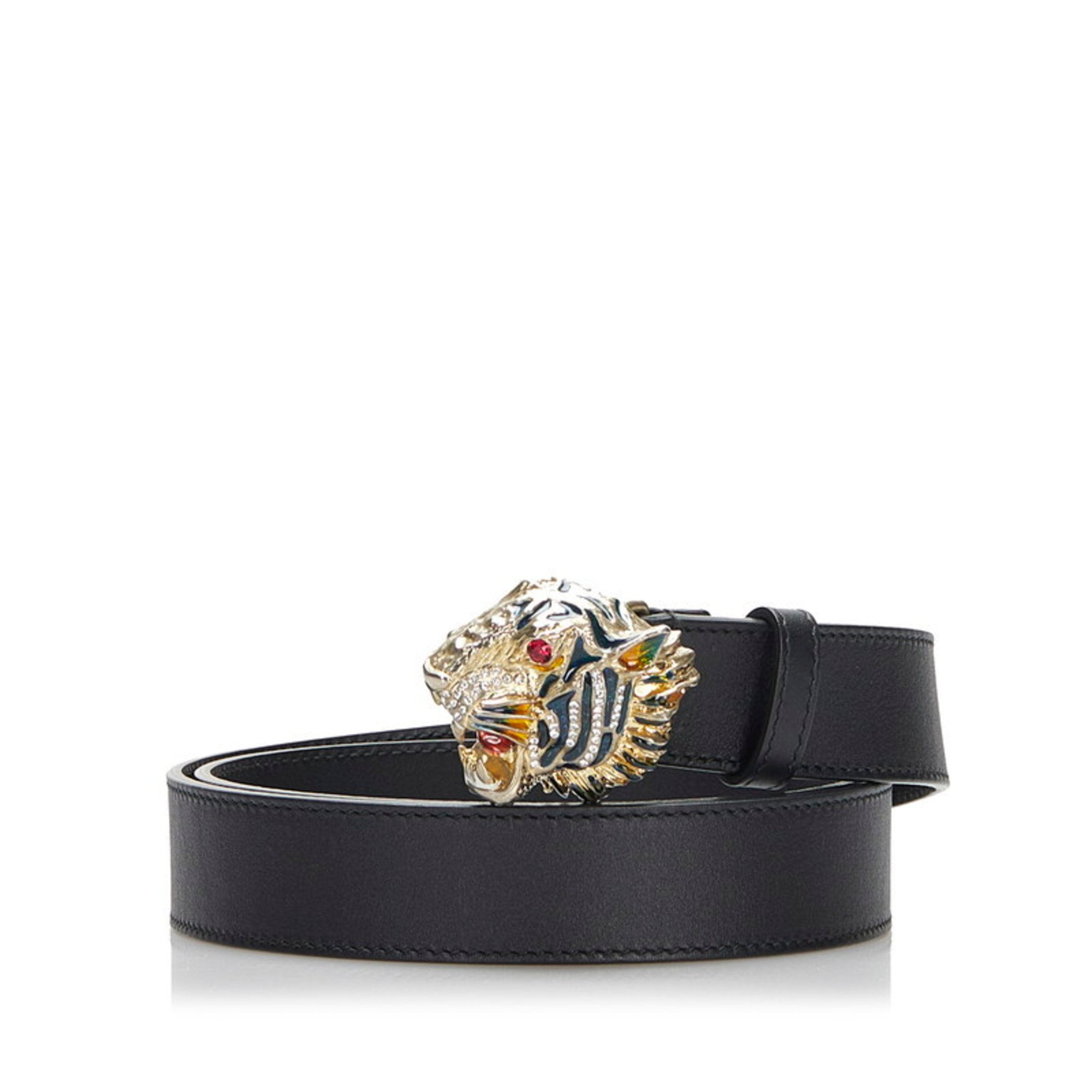Pre Owned Gucci tiger head SIZE 90 belt black leather men GUCCI Good Walmart