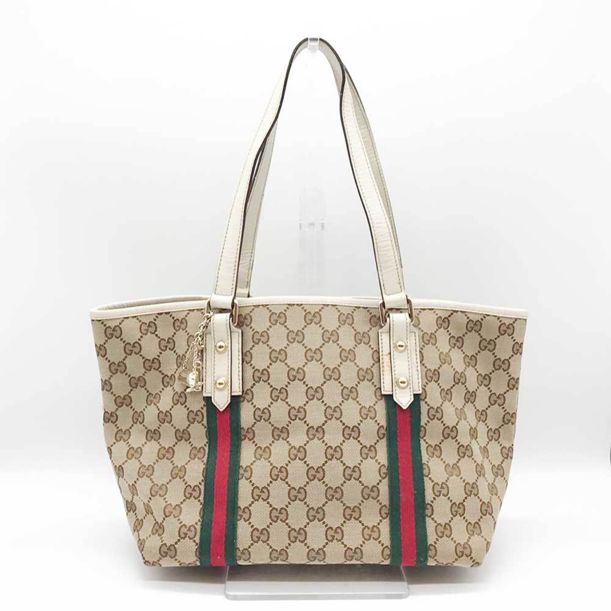 Pre-Owned Gucci tote bag Sherry line GG canvas leather 137396 white ...