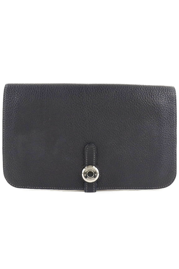 Pre-Owned HERMES Hermes Dogon GM Togo navy blue C unisex long wallet (Fair)