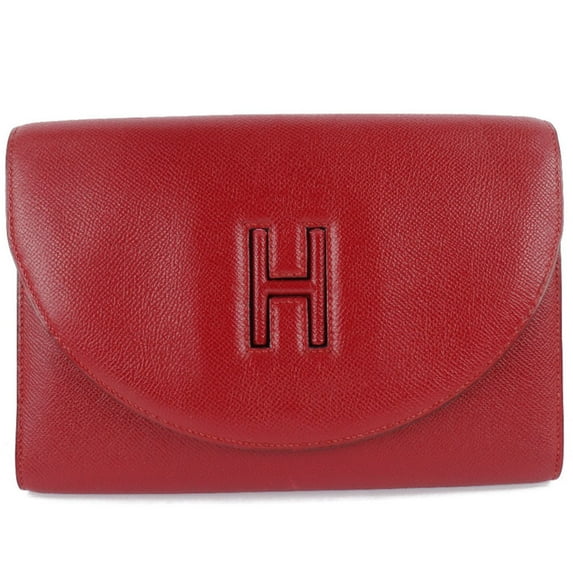 Pre-Owned HERMES Hermes H Logo Vintage Vo Epsom Rouge Vif Red 〇S Women's Clutch Bag (Fair)