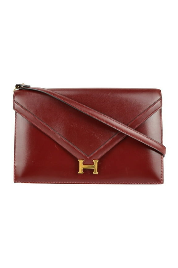 Pre-Owned HERMES Hermes Liddy Shoulder Bag Box Calf Rouge Ash Bordeaux Gold Hardware 2WAY Clutch G Engraved Vintage (Good)