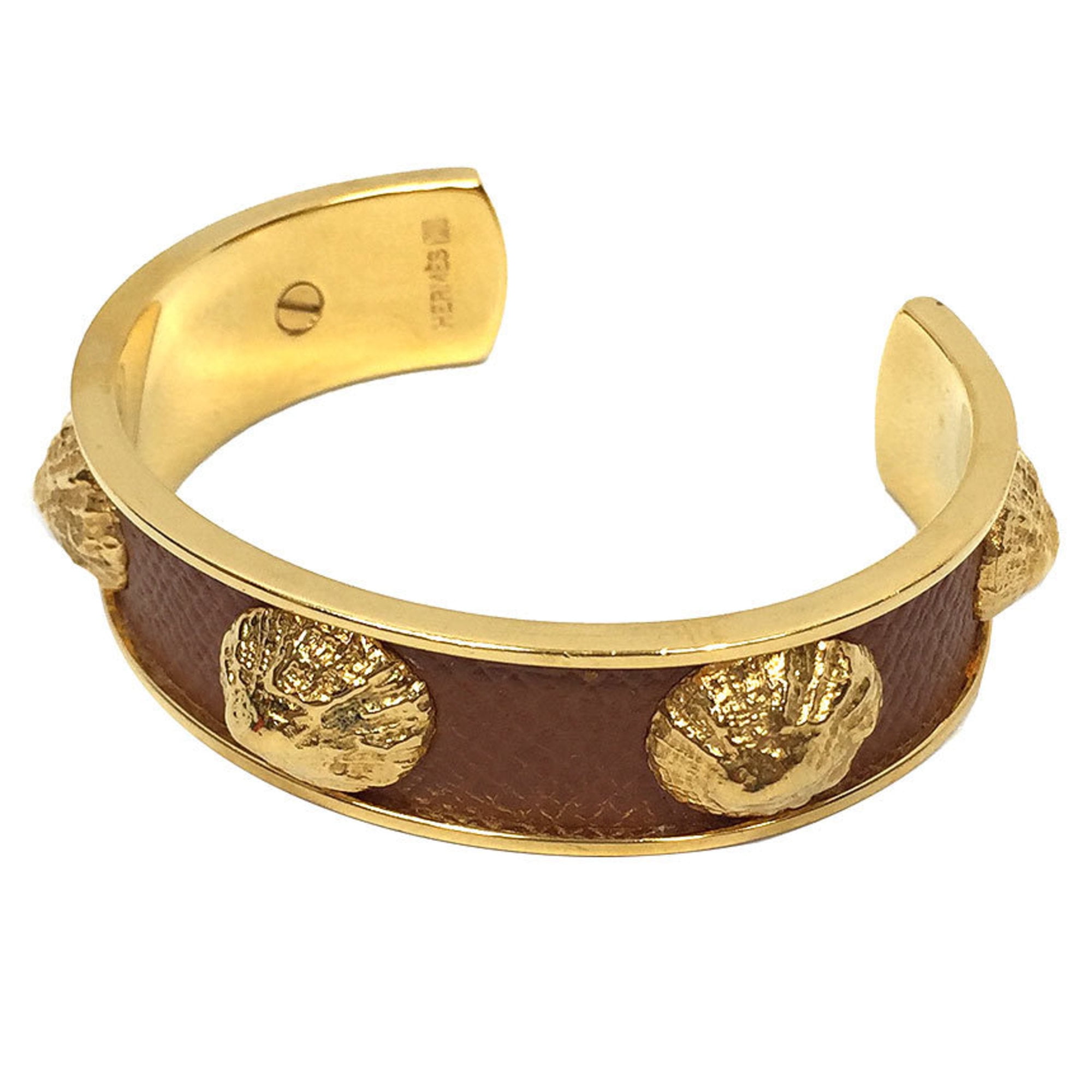 Pre-Owned HERMES Leather Bracelet Bangle Cuff x Brass