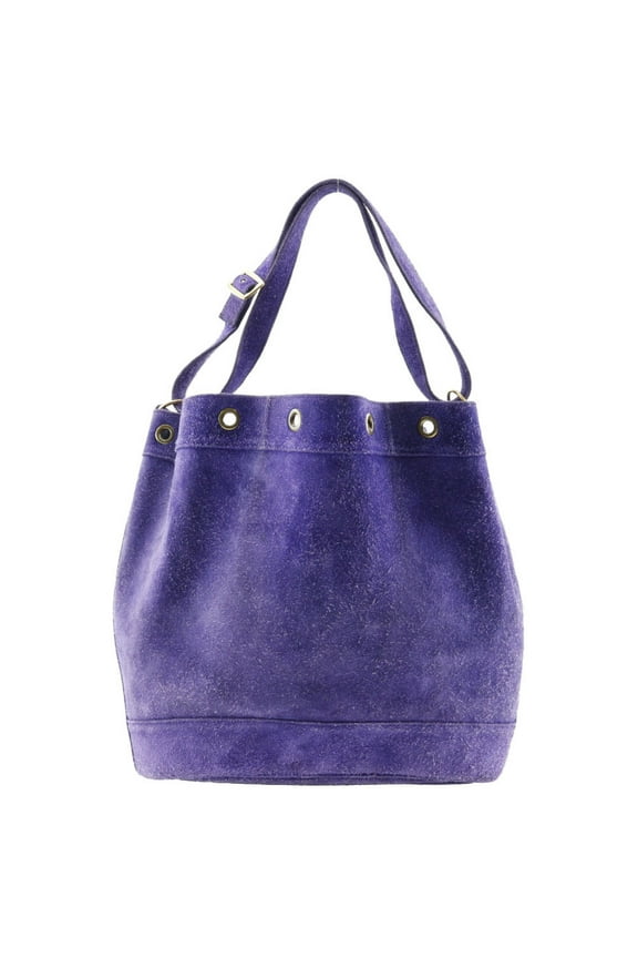 Pre-Owned HERMES Market GM Shoulder Bag Suede Made in France 1982 Purple L Crossbody Drawstring Women's (Fair)