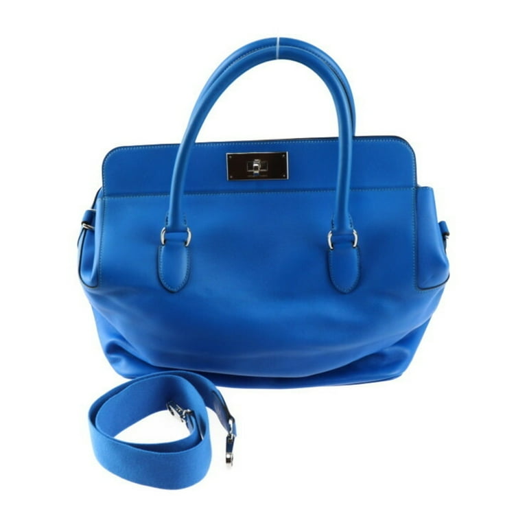 Pre-Owned HERMES Toolbox 33 Handbag Vaux Swift Blue Hydra