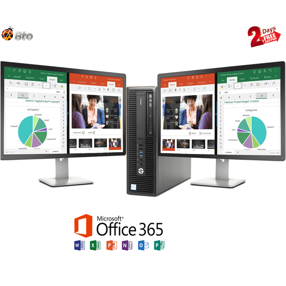 Pre-Owned HP 600 G2 Desktop Computer SFF PC Core i5 (6th Gen.) CPU 16GB Ram, 1TB HDD, New dual 20" LCD, Office 365, Webcam, Keyboard & Mouse, WiFi, DVD, Win10 Pro (Refurbished)