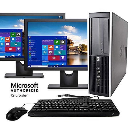 Pre-Owned HP Desktop Computer, Intel Core i5 3.1GHz, 8GB RAM, 512G SSD, Keyboard & Mouse, Wi-Fi, Dual 19in LCD Monitors (Brands Vary), DVD-ROM, Windows 10 (Refurbished: Good)