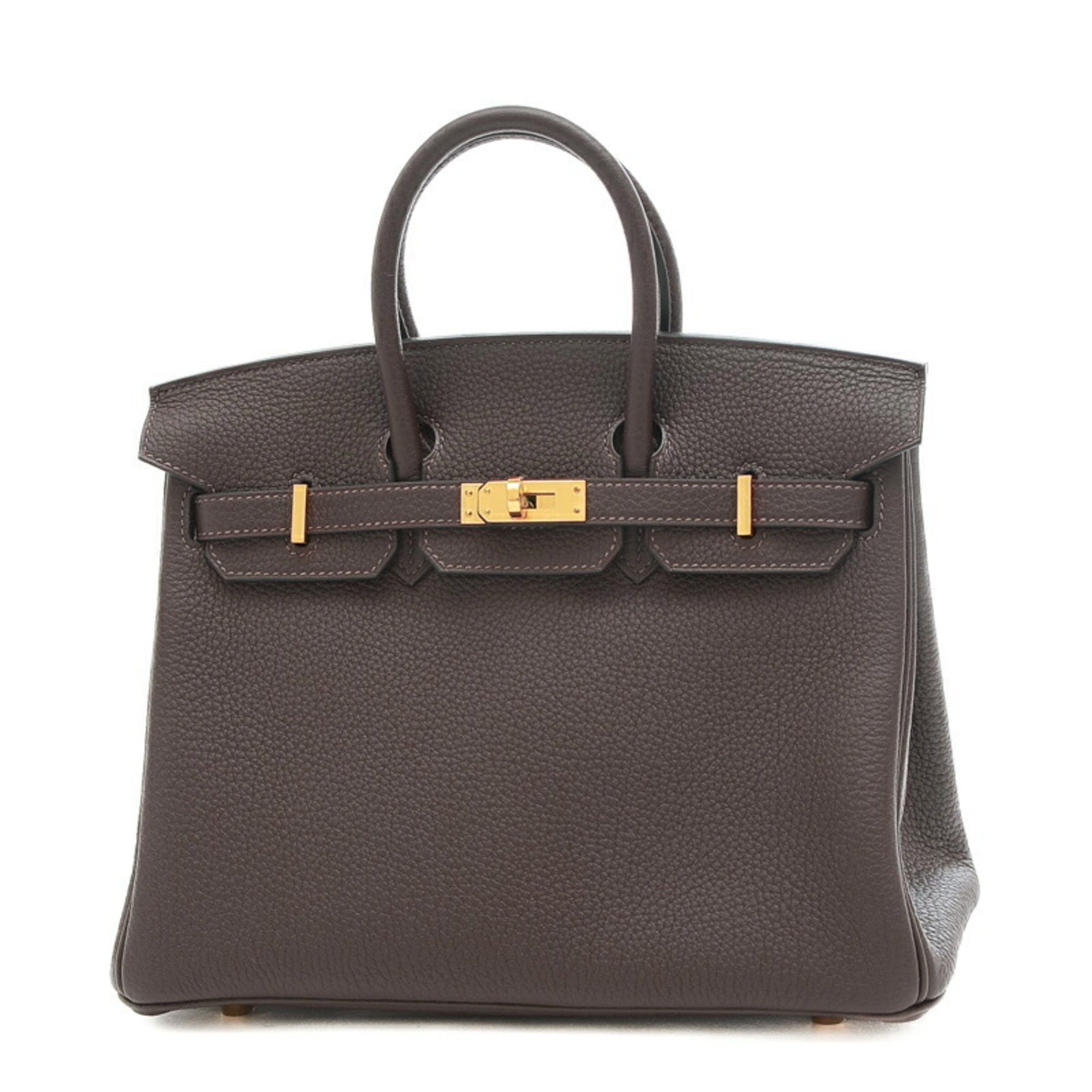 PreOwned Hermes Birkin 25 Togo Ebenne Handbag Gold Hardware B Engraved