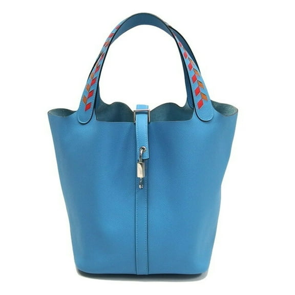 Pre-Owned Hermes Picotin Lock MM Epsom Leather Blue Noir (light blue) handbag (Good)