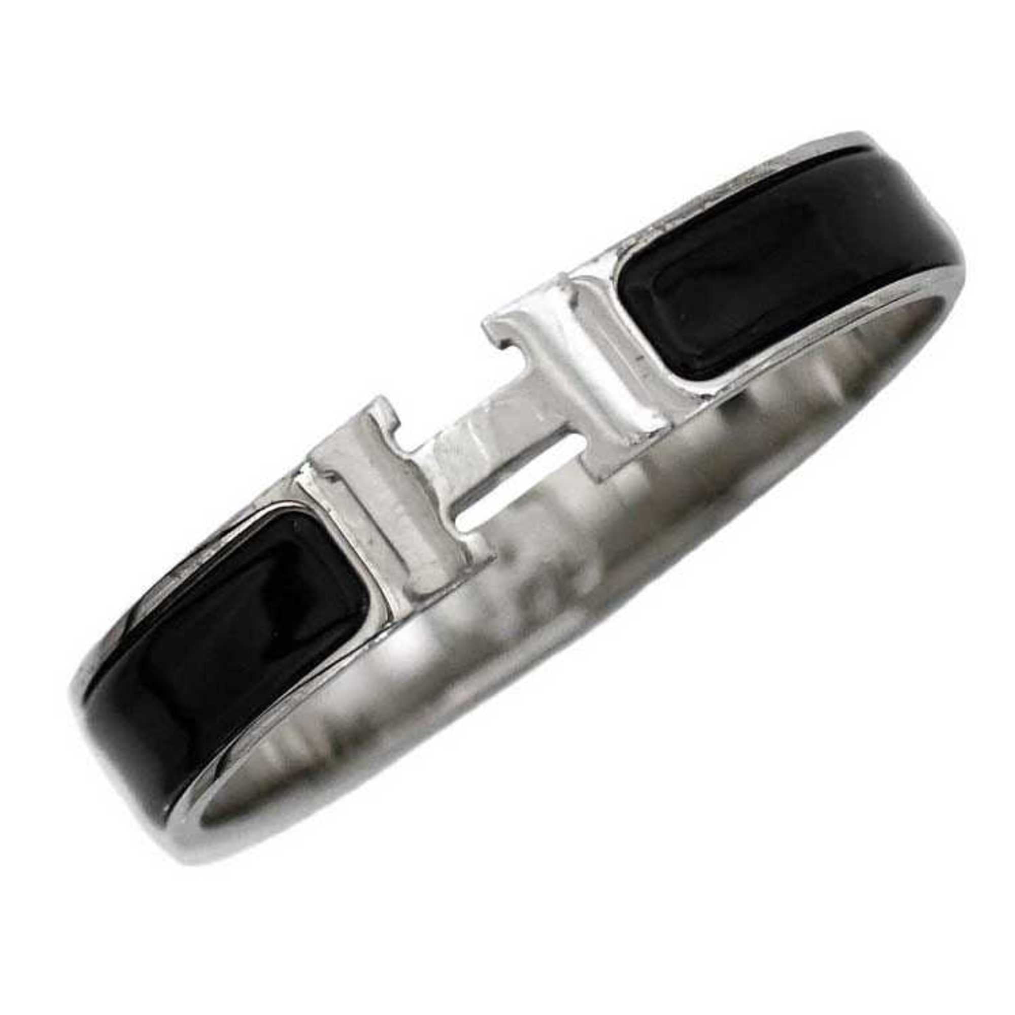 Hermes Silver and Black Bracelet Hermès // Black & Silver Clic Clac H Bracelet – VSP Consignment main image 4