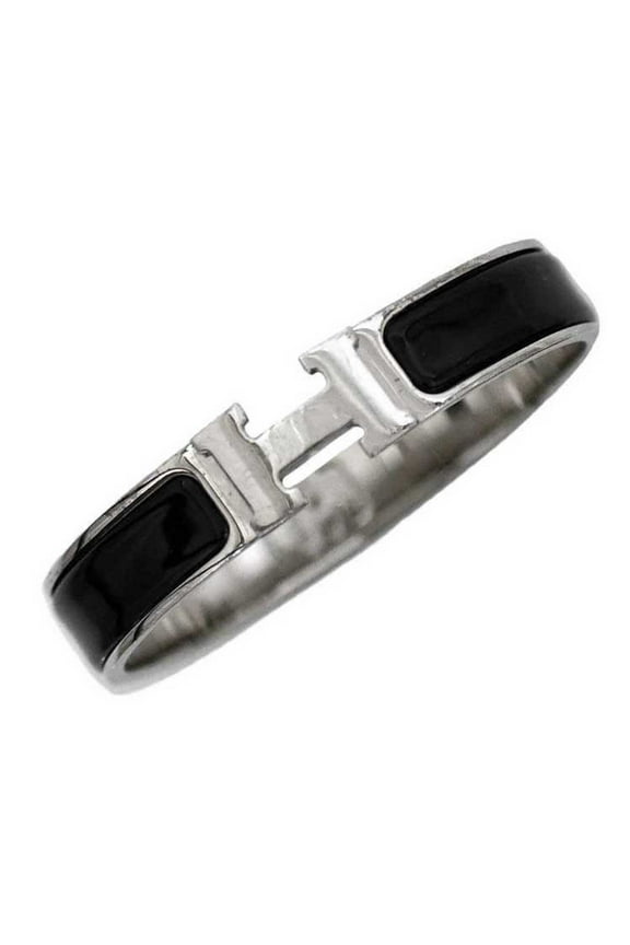 Pre-Owned Hermes bangle click crack PM silver black metal HERMES bracelet ladies accessory fashion (Good)