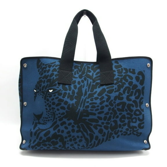 Pre-Owned Hermes leopard tote bag blue x black (Good)