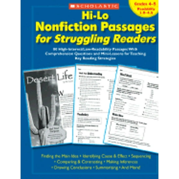 Pre-Owned Hi-Lo Nonfiction Passages for Struggling Readers: Grades 4-5: 80 High-Interest/Low-Readability Passages with Comprehension Questions and Mini-Lessons (Paperback) 0439694973 9780439694971