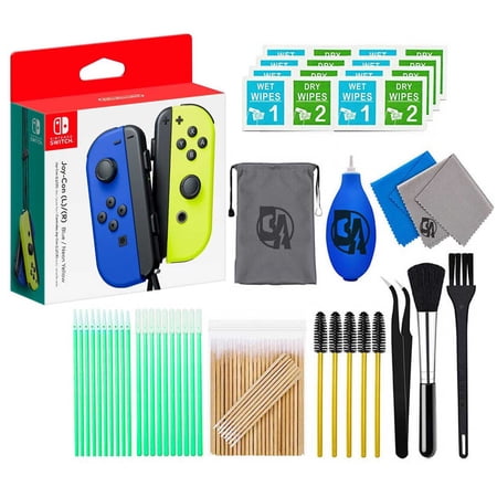 Pre-Owned Joy-Con (L/R) Wireless Controllers for Nintendo Switch - Blue/Neon Yellow With Cleaning Manual Kit Bolt Axtion (Refurbished: Like New)