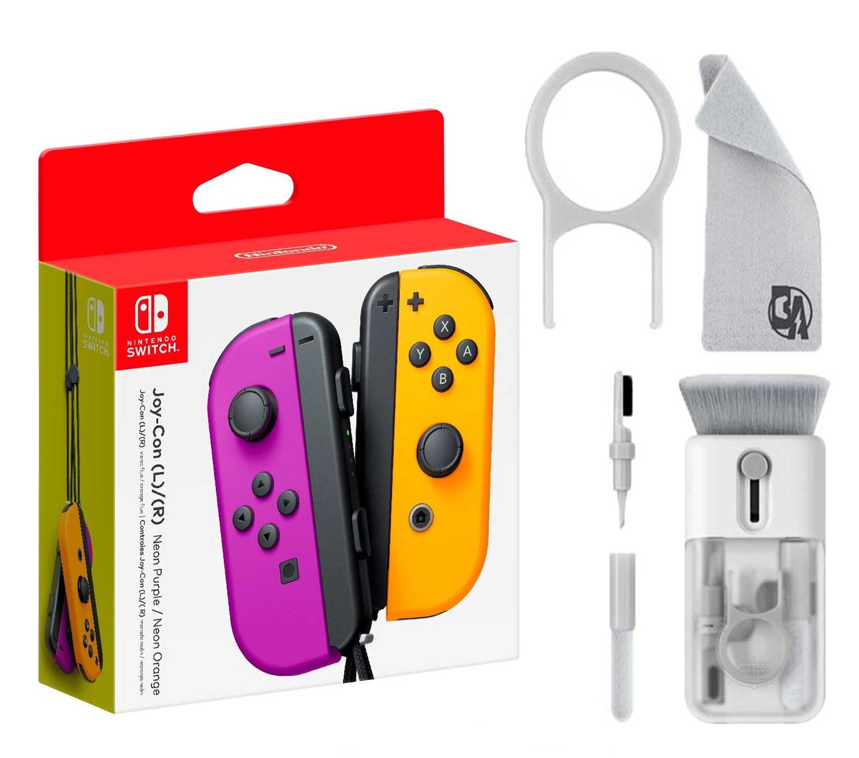 Pre-Owned Joy-Con (L/R) Wireless Controllers for Nintendo Switch - Neon  Purple/Neon Orange With Cleaning Electric kit Bolt Axtion Bundle