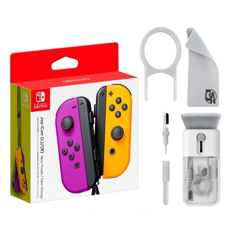 Pre-Owned Joy-Con (L/R) Wireless Controllers for Nintendo Switch - Neon Purple/Neon Orange With Cleaning Electric kit Bolt Axtion Bundle