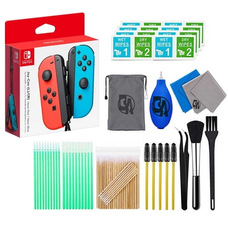 Restored Joy-Con (L/R) Wireless Controllers for Nintendo Switch - Neon Red/Neon Blue With Cleaning Manual Kit Bolt Axtion (Refurbished)