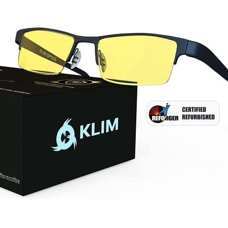 Restored KLIM Optics Blue Light Blocking Glasses - Reduce Eye Strain and Fatigue, Gaming Glasses for PC, Mobile, TV + Blocks 92% Blue Light + Computer Glasses with UV Protection (Refurbished)