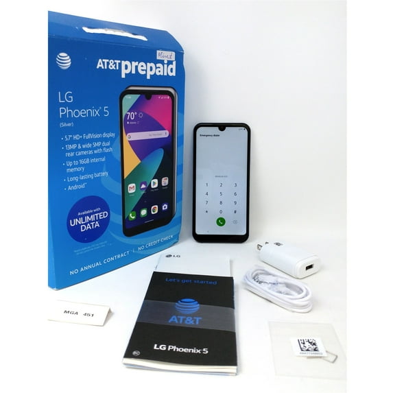 Pre-Owned LG Phoenix 5 16GB LM-K300AM at&T Prepaid 2GB RAM Dual Camera Phone - Silver