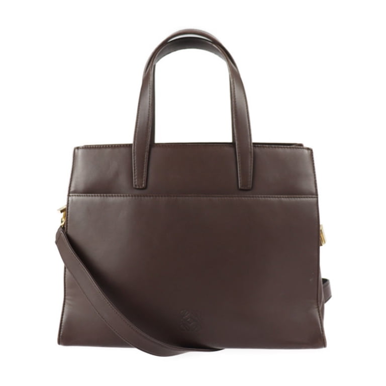 Pre-Owned LOEWE Loewe handbag leather dark brown gold metal 