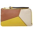 PreOwned LOEWE Puzzle Coin Card Holder Case Calf Yellow Ivory Brown