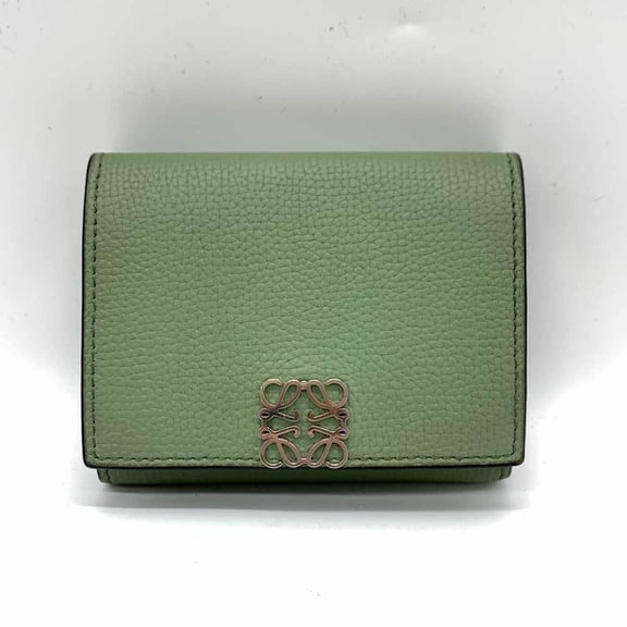 Pre-Owned LOEWE Trifold Compact Wallet Green Square Anagram Women's Leather