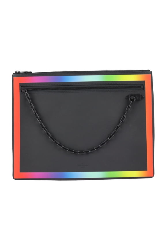 Pre-Owned LOUIS VUITTON Louis Vuitton Pochette A4 Taiga Rainbow Clutch Bag M30347 Black 2019AW Limited Virgil Abloh Chain (Like New)
