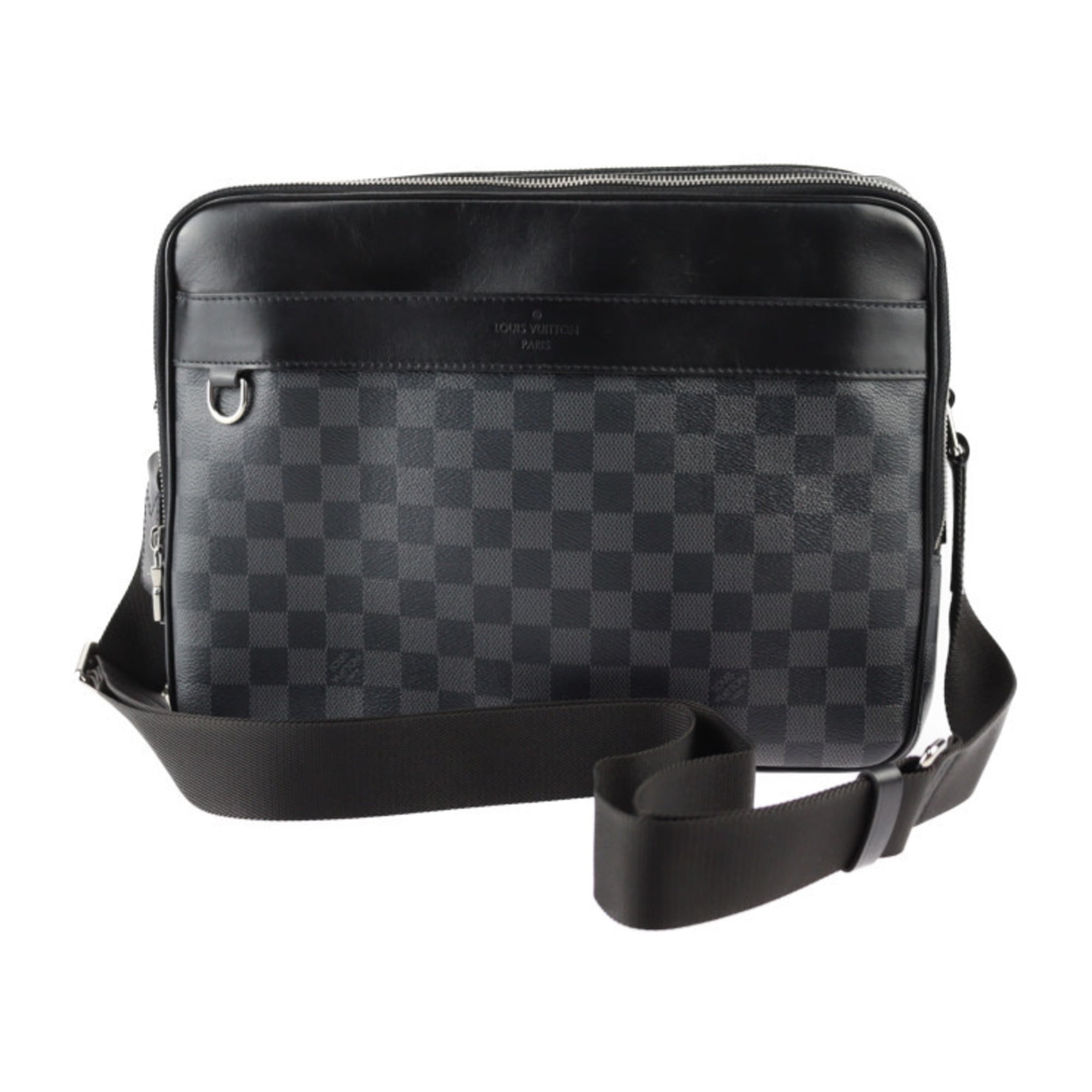 Pre Owned LOUIS VUITTON Trocadero Messenger MM Shoulder Bag N40088 Damier Graphite Canvas Leather Gray Black Silver Hardware Vuitton Good Walmart