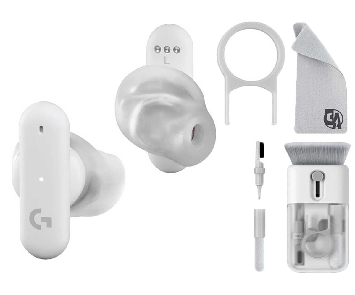 Pre-Owned Logitech FITS True Wireless Gaming Earbuds White With Cleaning  Kit Bolt Axtion Bundle