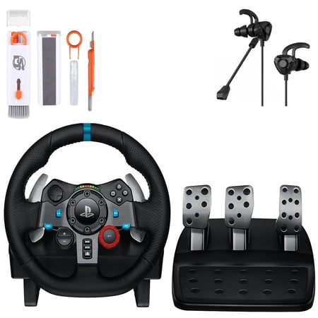 Pre-Owned Logitech G29 Driving Force Racing Wheel For PS4 and PS5 Console With Black Gaming Buds + Cleaning Kit BOLT AXTION