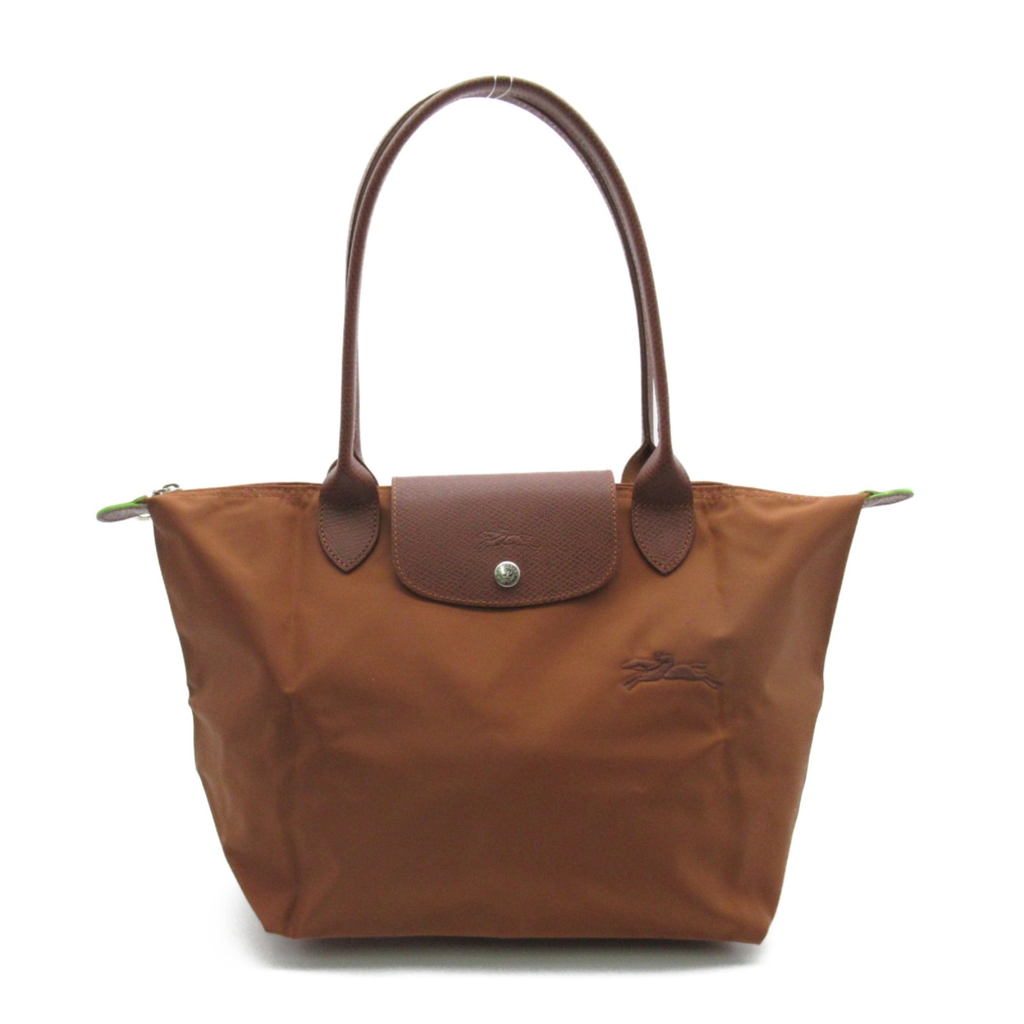 Pre-Owned Longchamp Le Pliage Green M Shoulder Bag Brown Cognac