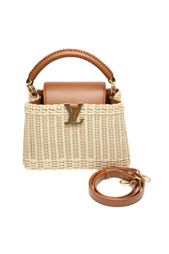 Pre-Owned Louis Vuitton Capucines BB Shoulder Bag Leather x Rattan M22173 Brown Beige LV (Like New)