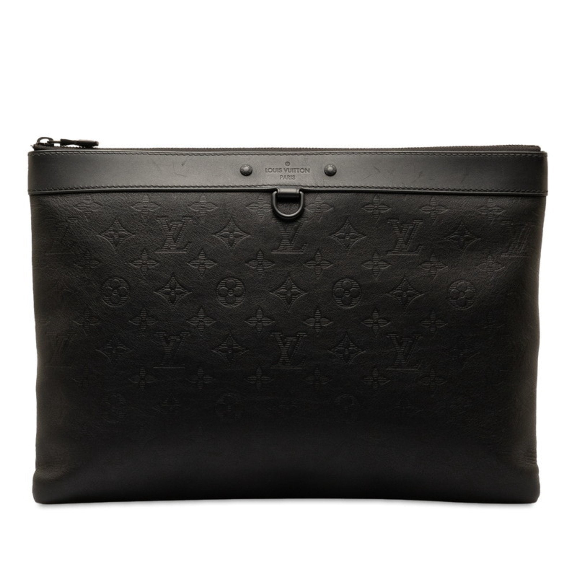 Pre-Owned Louis Vuitton Monogram Shadow Pochette Discovery GM Clutch Bag Second Black Leather Men's LOUIS VUITTON (Good)