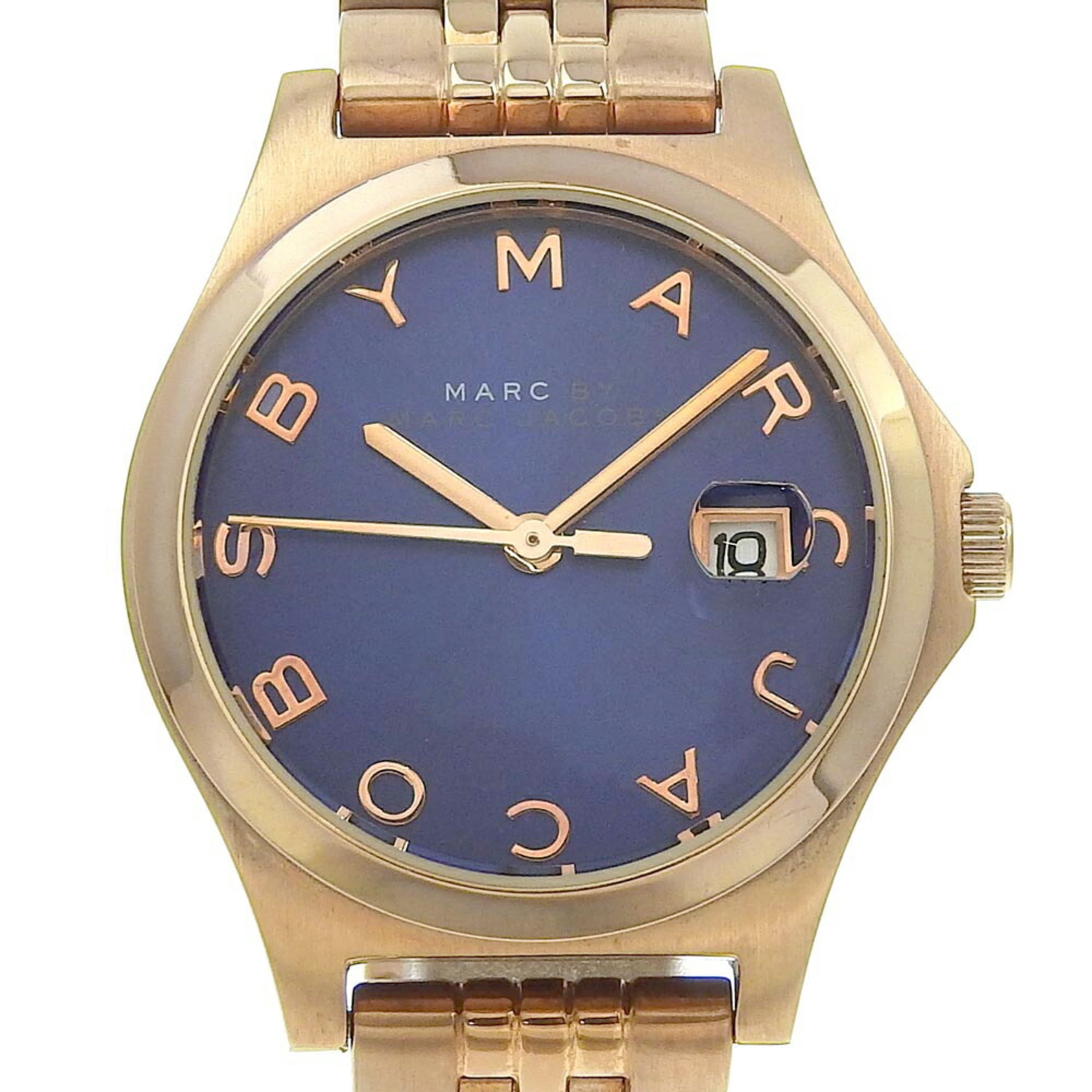 Pre Owned MARC BY JACOBS The Watch MBM3322 Stainless Steel Made in the USA Pink Gold Quartz Analog Display Navy Dial Slim Women s I210123034 Good Walmart