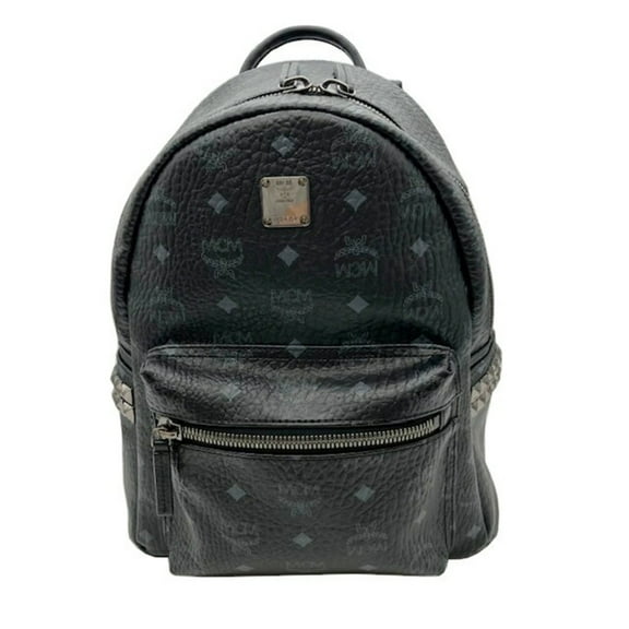 Pre-Owned MCM Backpack Side Studs Leather Black Rucksack (Fair)