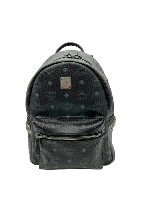 Pre-Owned MCM Backpack Side Studs Leather Black Rucksack (Fair)