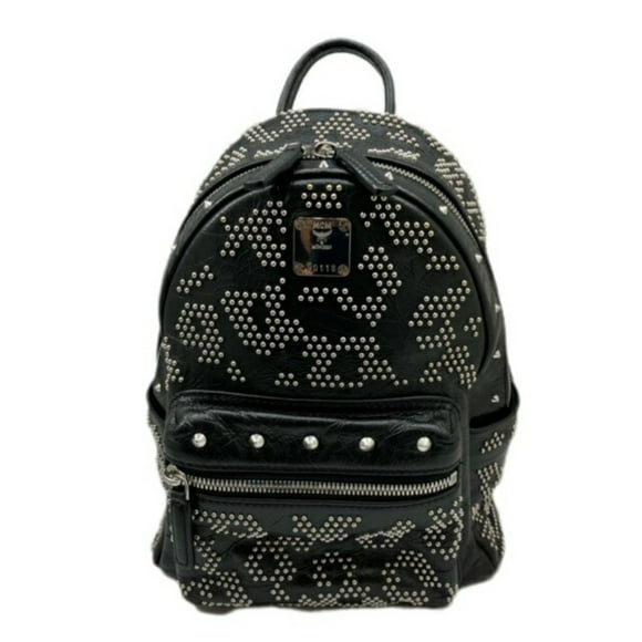 Pre-Owned MCM Small Backpack Black Studded Plate Leather Ladies Compact (Good)