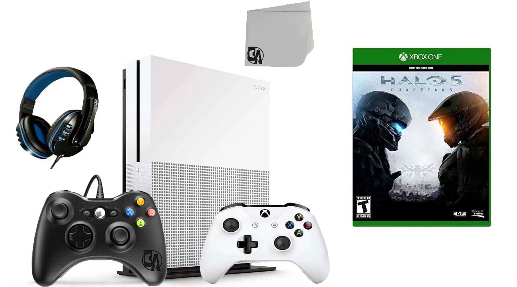 Pre-Owned Microsoft 234-00051 Xbox One S White 1TB Gaming Console with 2 Controller Included with Halo 5- Guardians BOLT AXTION ( )