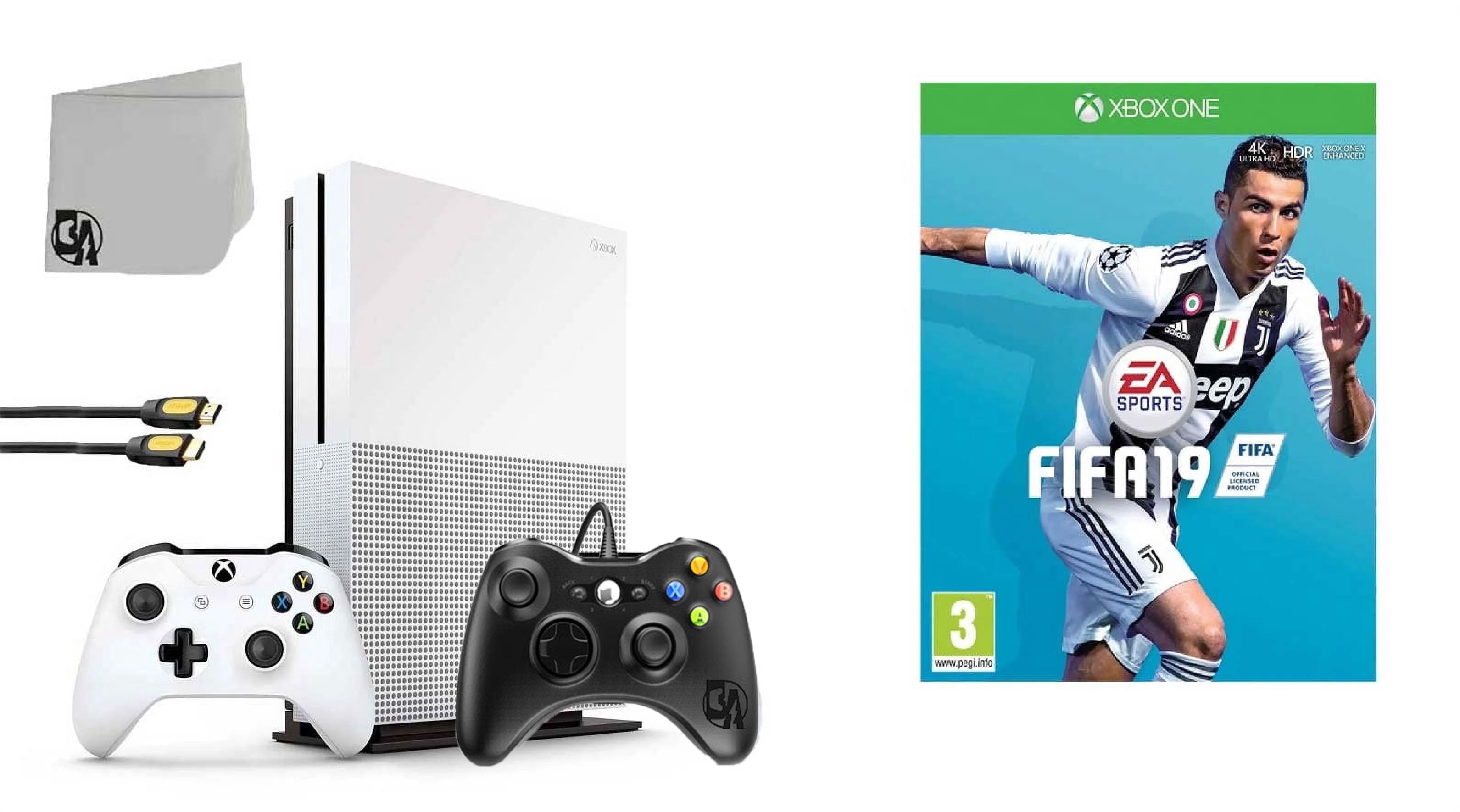 Restored Microsoft 234-00051 Xbox One S White 1TB Gaming Console with 2 Controller Included with FIFA 19 BOLT AXTION (Refurbished)