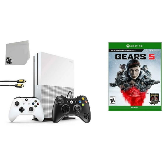 Pre-Owned Microsoft 234-00051 Xbox One S White 1TB Gaming Console with 2 Controller Included with Gears 5 BOLT AXTION Bundle Used