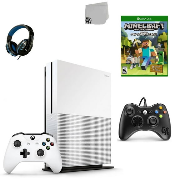 Pre-Owned Microsoft 234-00051 Xbox One S White 1TB Gaming Console with 2 Controller Included with Minecraft BOLT AXTION Bundle