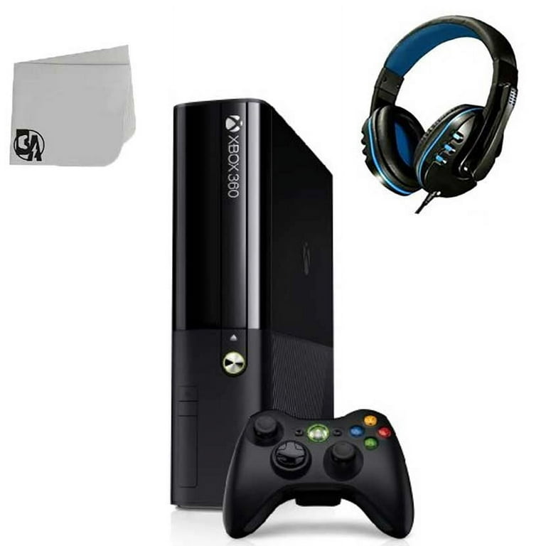 Pre Owned Microsoft Xbox 360 E 250GB Video Gaming Console Black With BOLT AXTION Headset Bundle