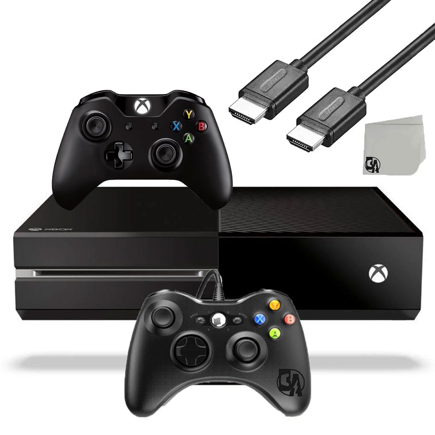 Pre-Owned Microsoft Xbox One Original 500GB Gaming Console Black HDMI Cable 2 Controller BOLT AXTION Bundle
