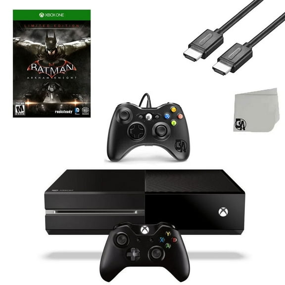 Pre-Owned Microsoft Xbox One Original 500GB Gaming Console Black HDMI Cable 2 Controller Included With Batman: Arkham Knight Game BOLT AXTION Bundle