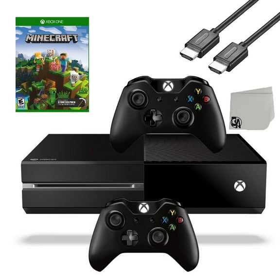 Pre-Owned Microsoft Xbox One Original 500GB Gaming Console Black HDMI Cable 2 Controller Included With Minecraft Game BOLT AXTION Bundle