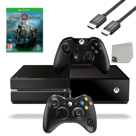 Pre-Owned Microsoft Xbox One Original 500GB Gaming Console Black HDMI Cable 2 Controller Included WithGod Of War Game BOLT AXTION Bundle