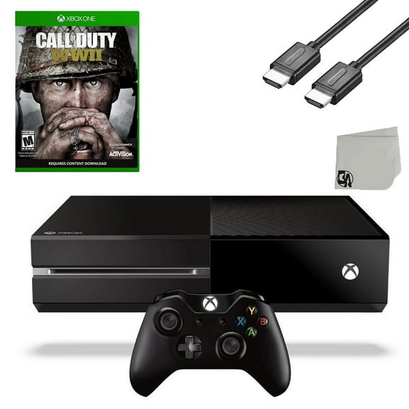 Pre-Owned Microsoft Xbox One Original 500GB Gaming Console Black HDMI Cable With Call of Duty WW2 Game BOLT AXTION Bundle